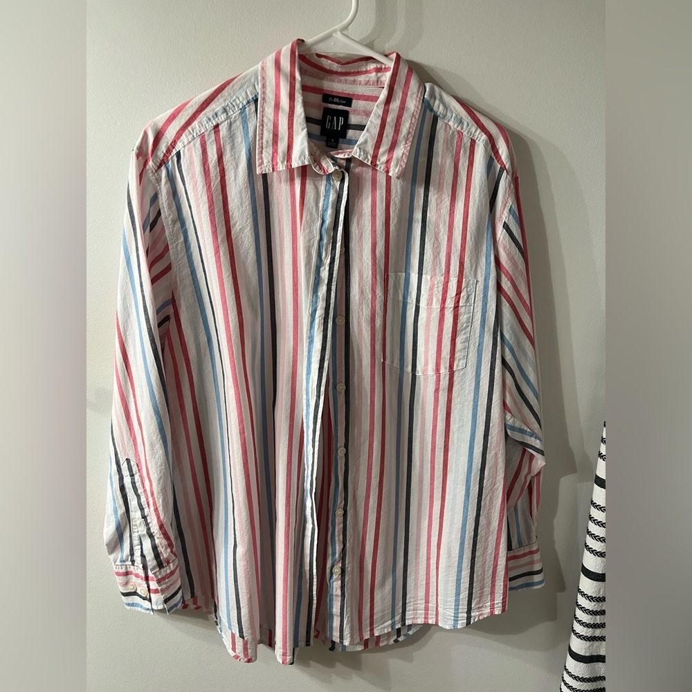 GAP Women's Striped Shirt - Red, Pink, Blue, and White. Small. Never worn.